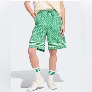 Adidas Originals Satin Trefoil Monogram Shorts Green NWT Women Size M